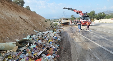Lojistik firması kamyonu devrildi 1 ölü